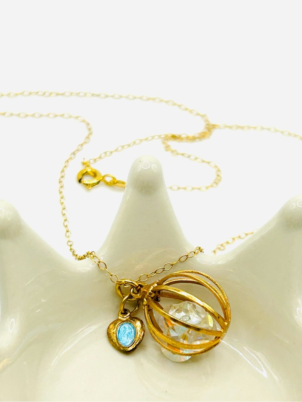 Vintage religious caged crystal necklace w/ Miraculous Medal Virgin Mary Charm